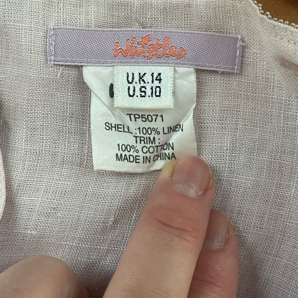 Whistles Linen Embroidered Baby Pink Cami Top with Lace Trim Size US 10 - Picture 14 of 15